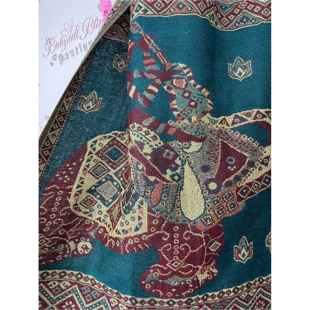 Scarf tassel Teal Elephant Pattern Pashmina Scarf